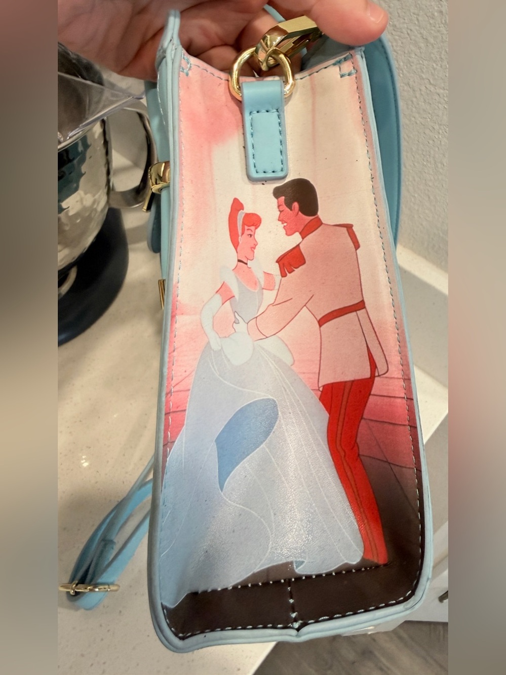 Loungefly Disney Cinderella Crossbody Satchel Blue Bow Top Handle Princess Fairy - Picture 4 of 6